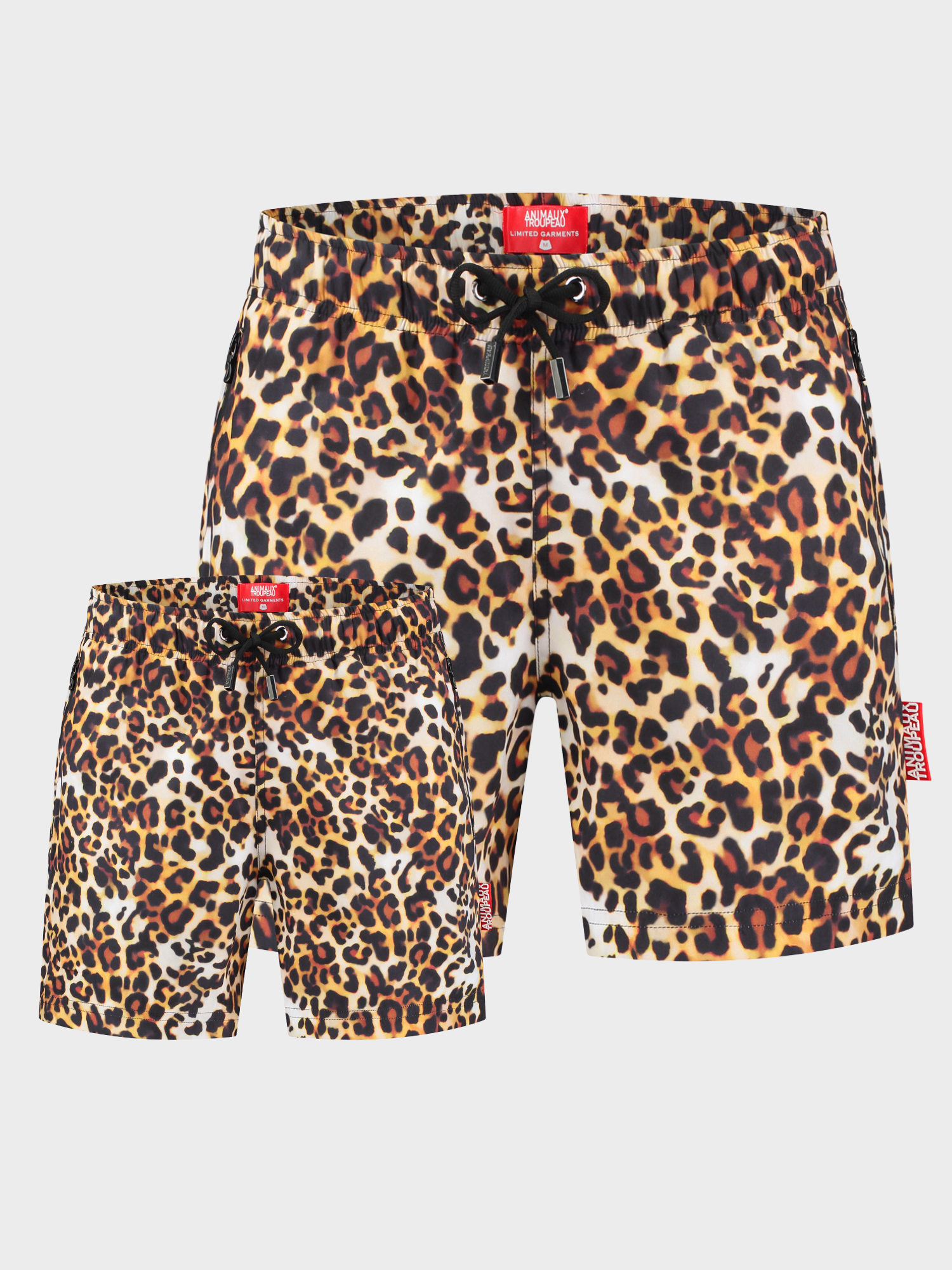 Matching vader en zoon zwembroek met leopard print