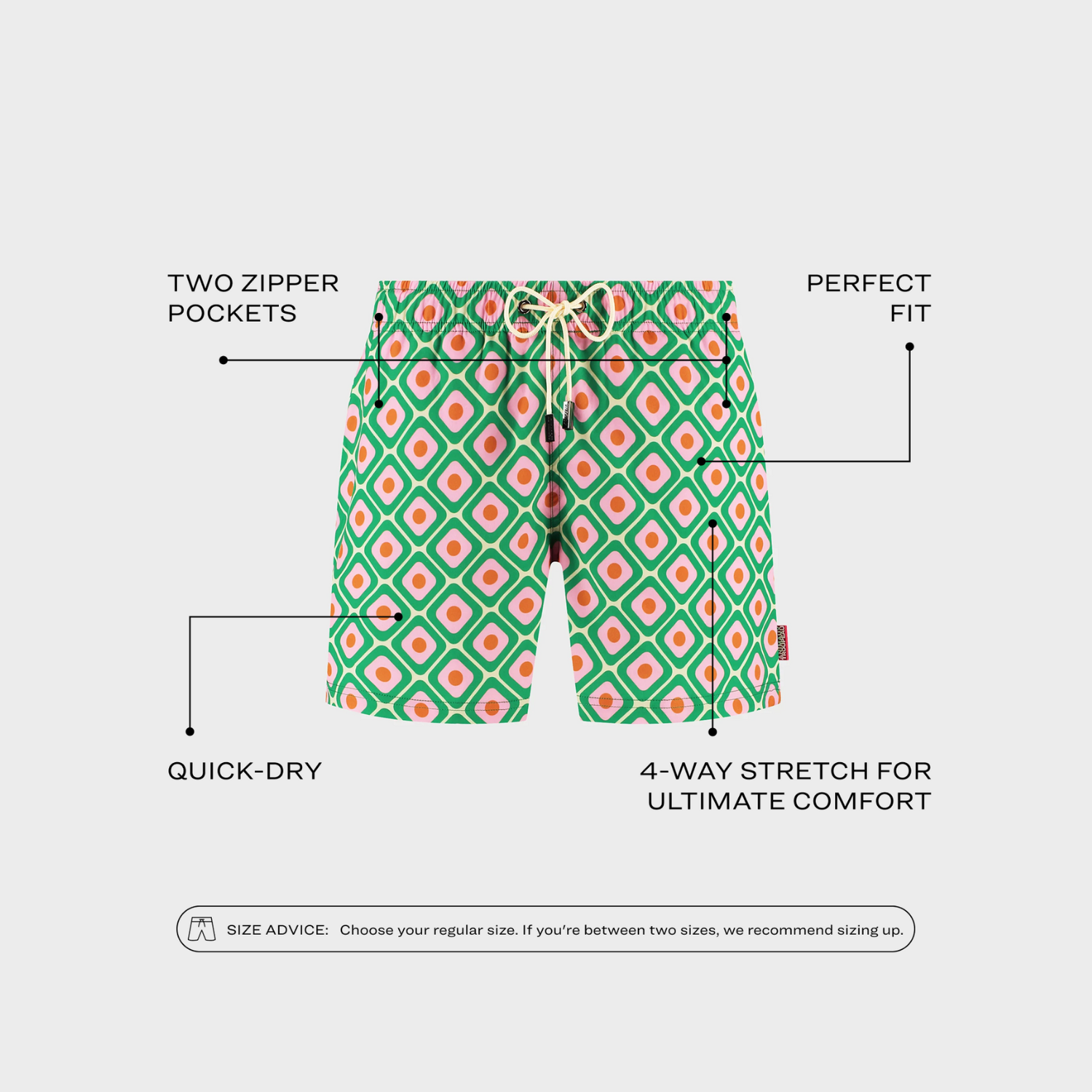 Zwembroek heren groen Animaux Troupeau Retro Wave Details