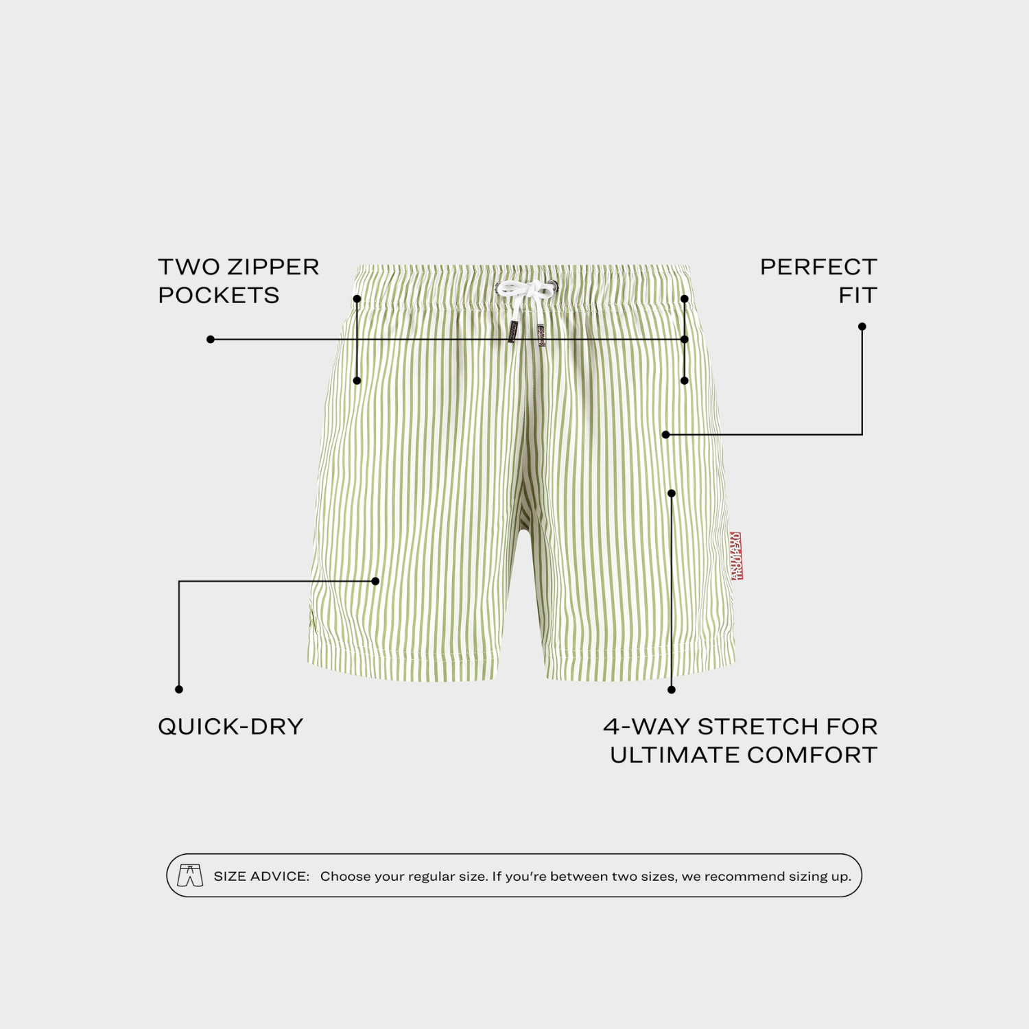 Zwembroek heren groene streep Animaux Troupeau Green Stripes Details