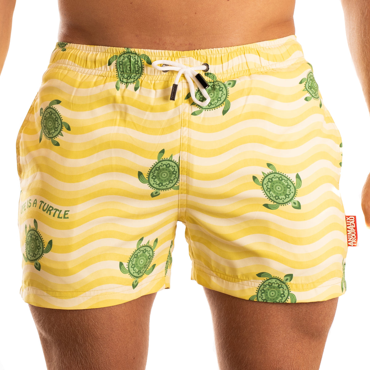 Zwembroek heren schildpad print Animaux Troupeau Turtle Front